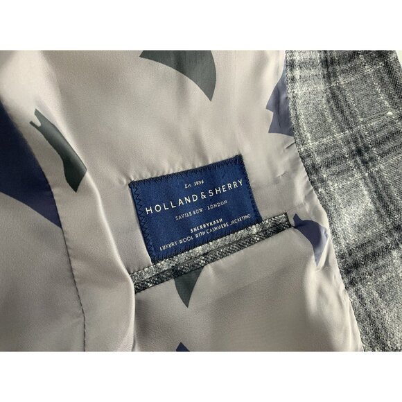 Holland & Sherry Blazer 44S Gray Plaid Wool Cashmere Func Cuffs 2B 2V YGI R4-73 - Picture 11 of 16